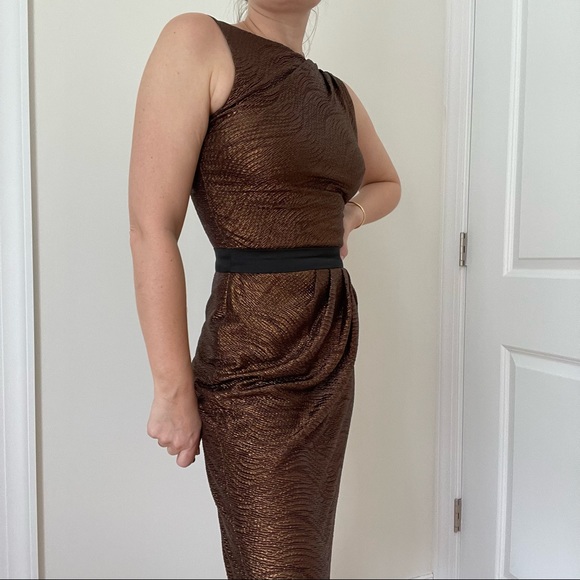 Sleeveless Open Back Draped Front Midi Cocktail Dress from Designer Showroom - Picture 7 of 7